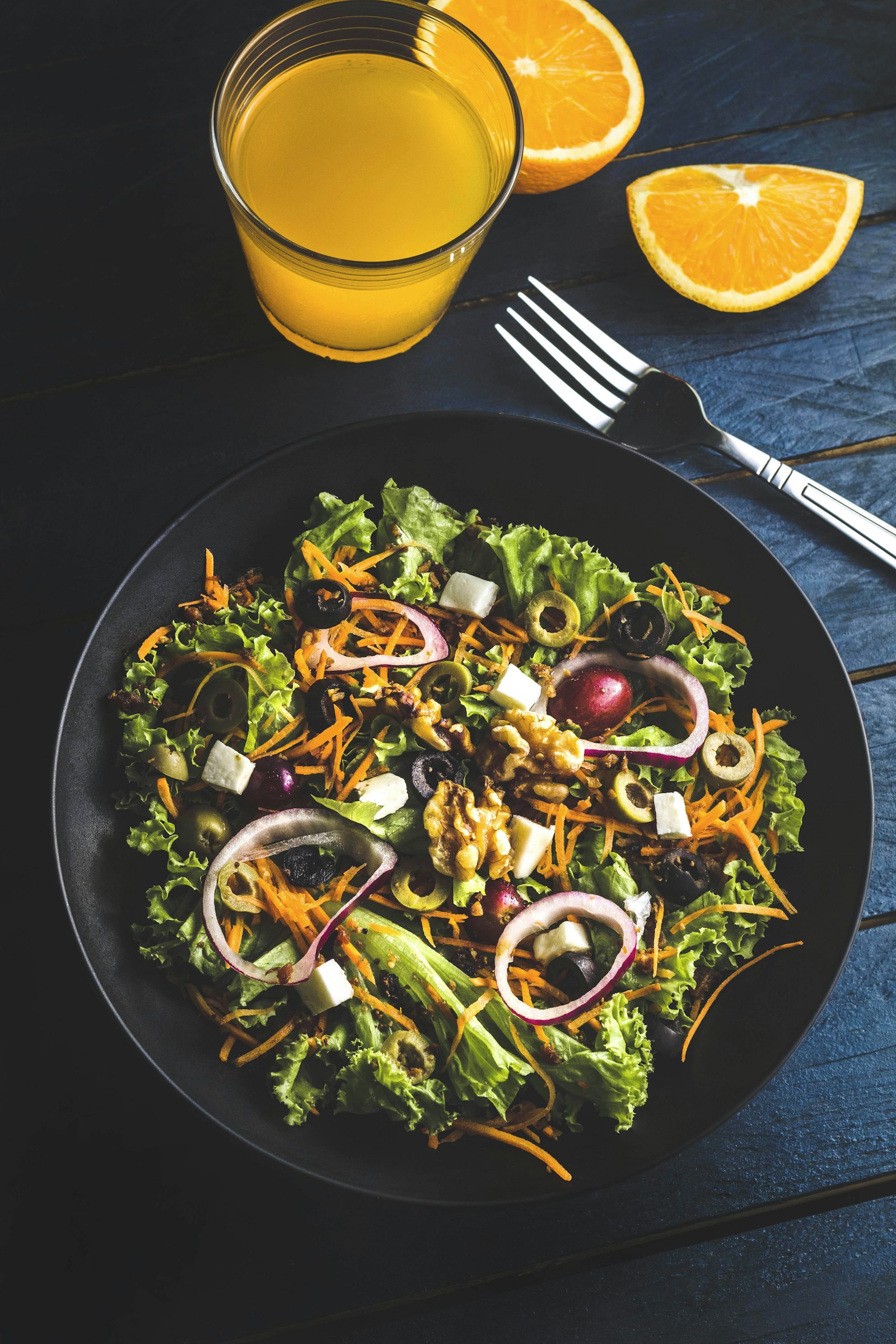 Mediterranean salad bowl with olives and feta